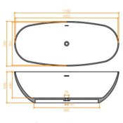 Bañera exenta solid surface en acrílico modificado 1700 X 750 X 555 mm ext.