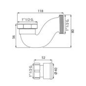 Sifón Bañera compatible solid surface Desagüe 1 1/2" Salida 40mm DFlex