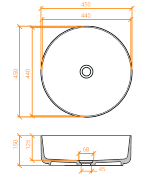 Lavabo solid surface top circular Betacryl Ø45 X 15 cm ext. Classic White