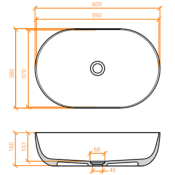 Lavabo solid surface top oval Betacryl 60 X 38 X 16 cm ext. Classic White