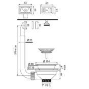 Válvula fregadero cocina solid surface inox. rebosadero cuadrado DFlex