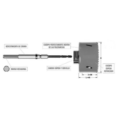 Broca de centrado para Solid Surface en Acero HSS. Compatible con coronas de Ø32 y más.