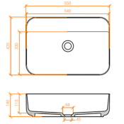 Lavabo solid surface top Betacryl R65 55 X 42 X 14 cm ext. Classic White