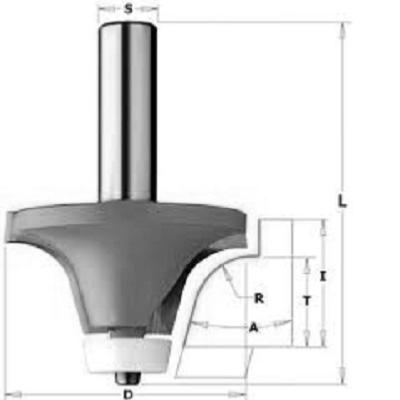 Fresa de radio cóncavo para Solid Surface A15º D50,8 T19 I25,4 R12,7 L74,9 S12 Coj. Nylon